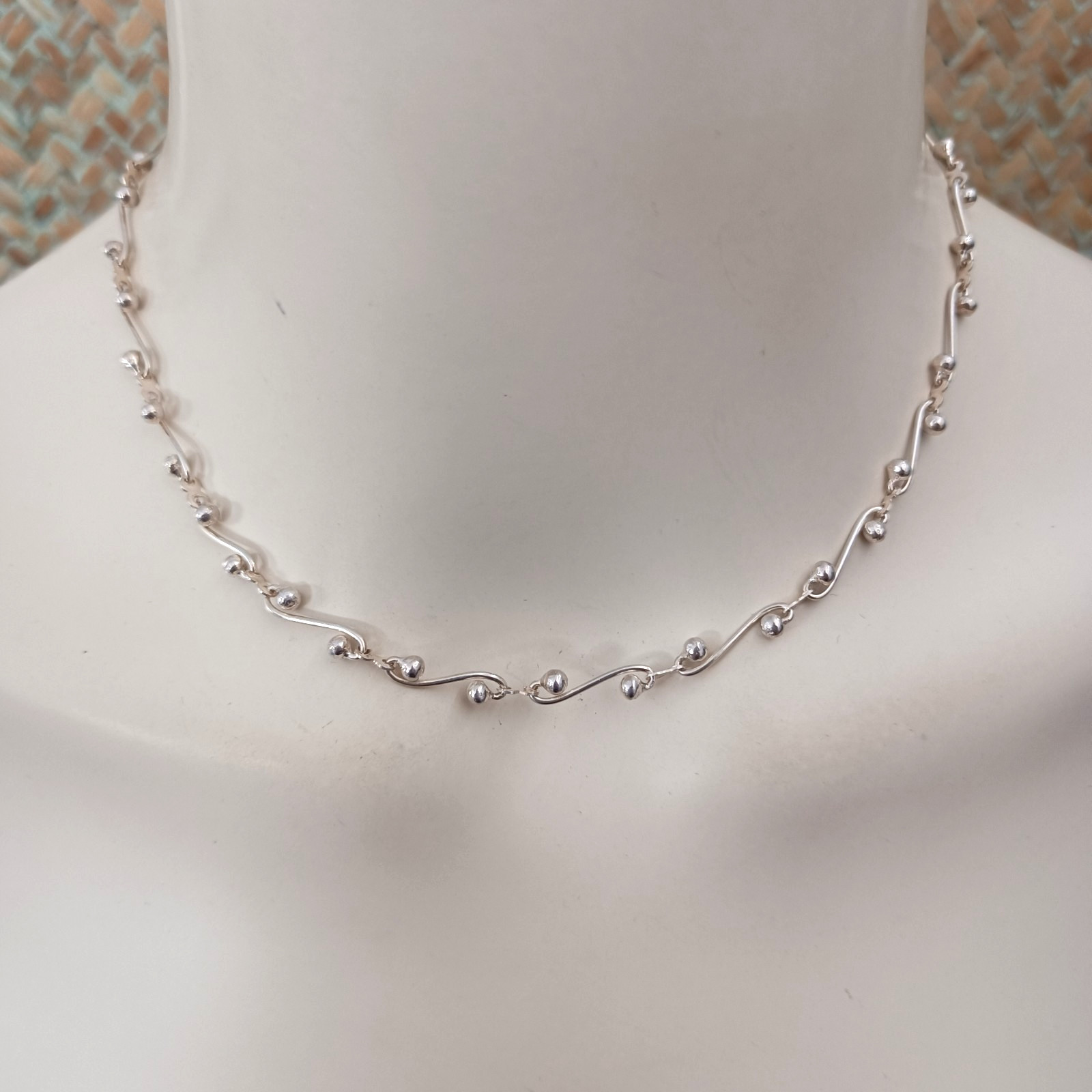 Sterling Silver Swirl Link Necklace Infinity Chain Modernist Chocker 925 Gift