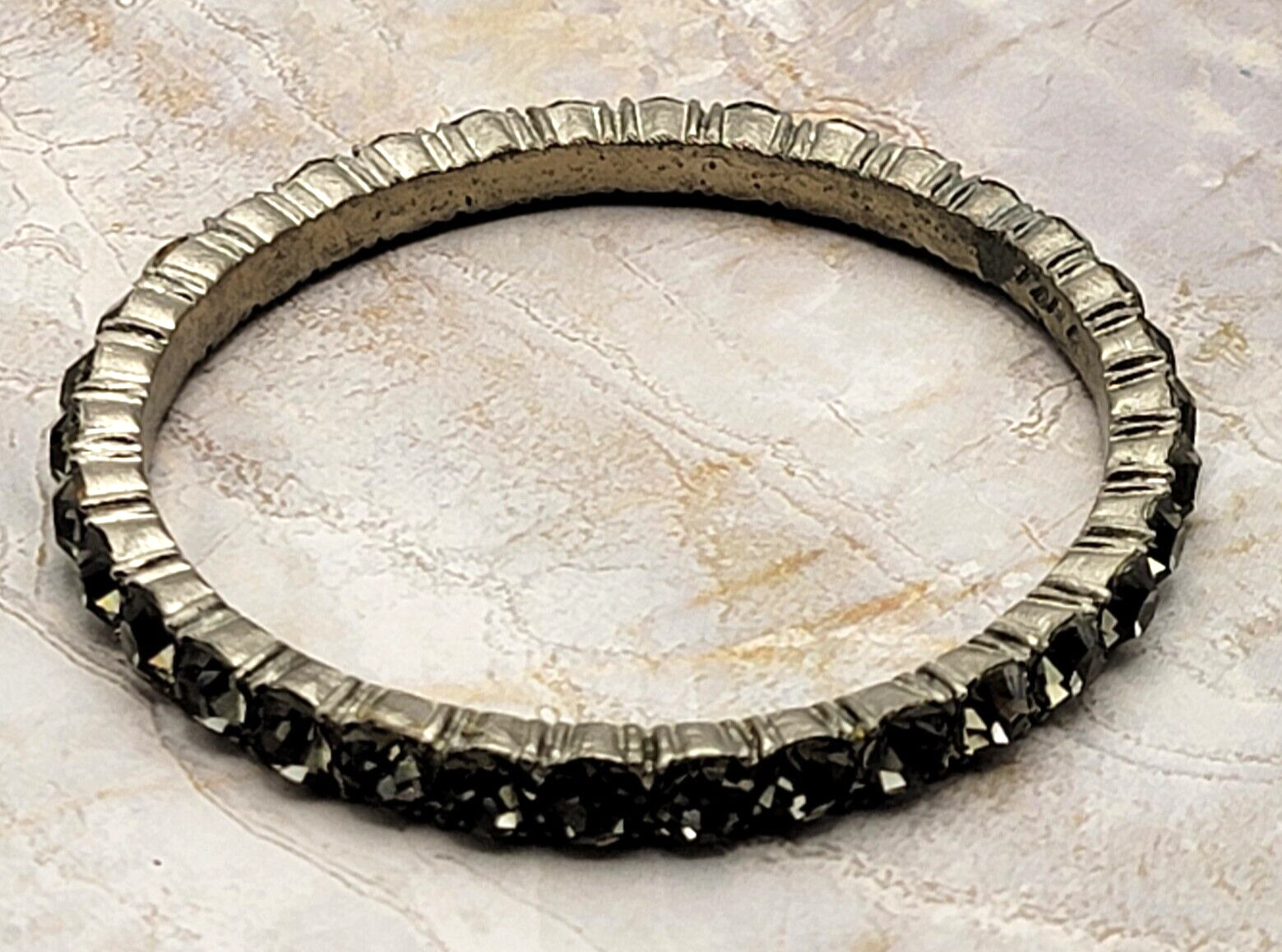 Vintage TARA Gray Rhinestones Bangle Bracelet Silver-Tone 7.5 Inch