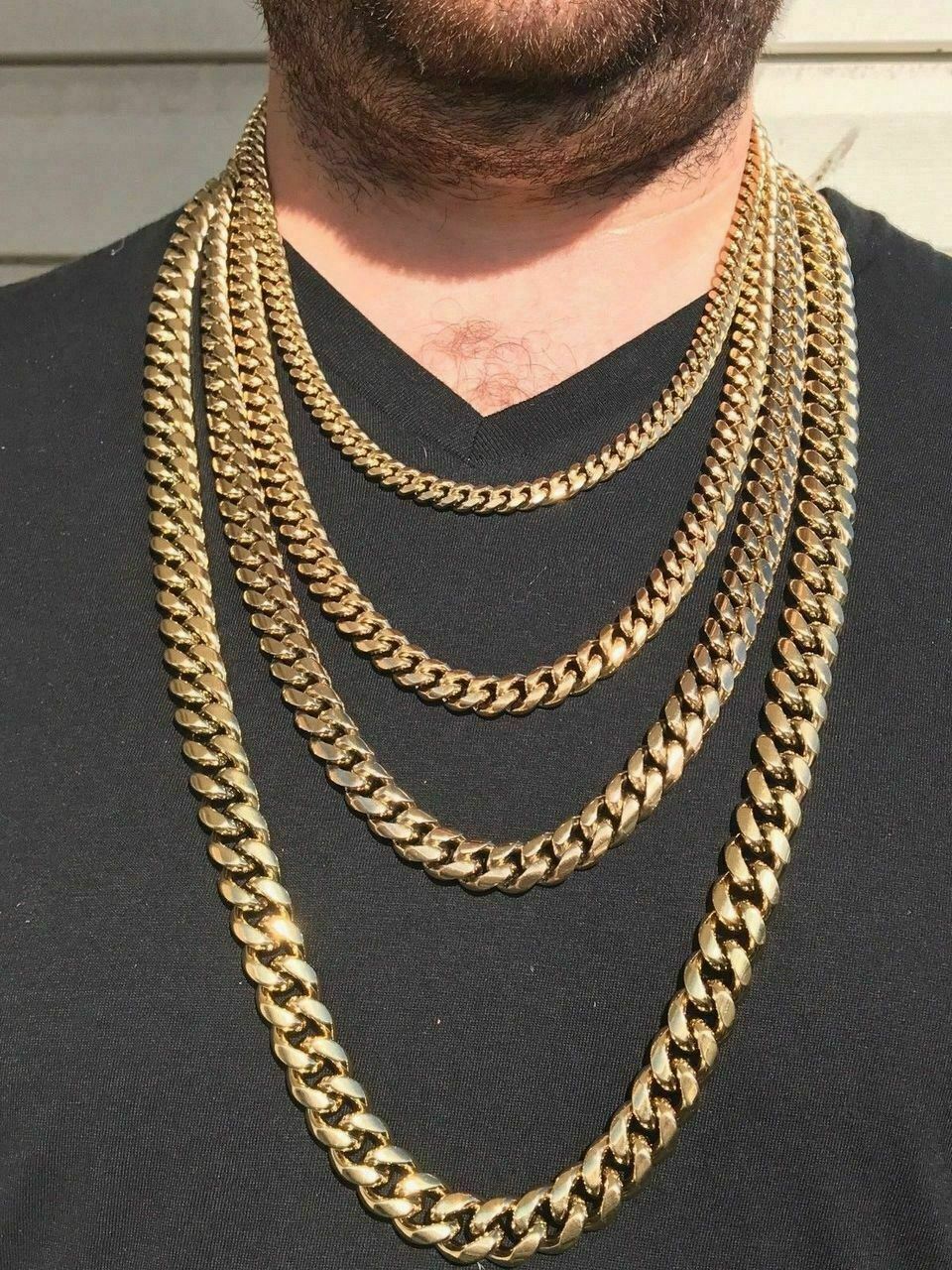 Miami Cuban Link Chain W. 1ct CZ Clasp 14k 18k Gold Plated Stainless Steel