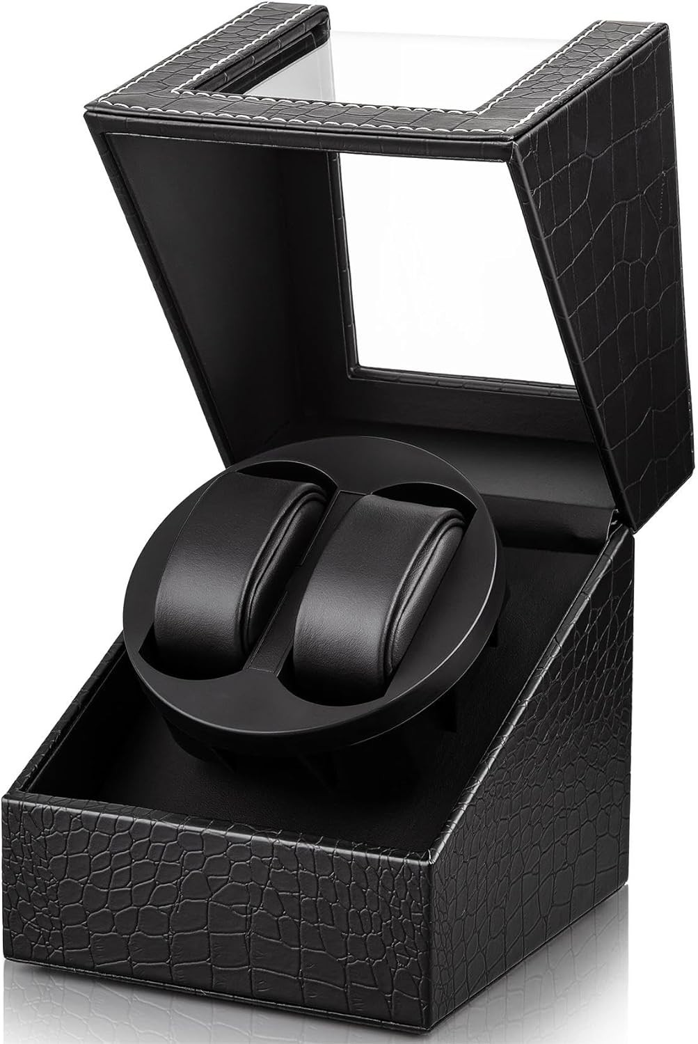 Automatic Double Watch Winder Box Leather with Quiet Japanese Motor USB Power