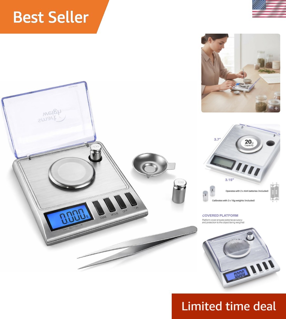 20g x 0.001 Grams, High Precision Digital Milligram Jewelry Scale, Reloading,…