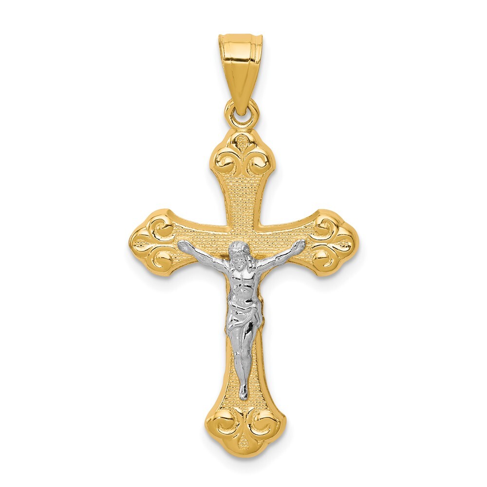 10k Two-tone Gold Crucifix Pendant for Women 1.12 gram, L-1.38 In, W-0.83 In