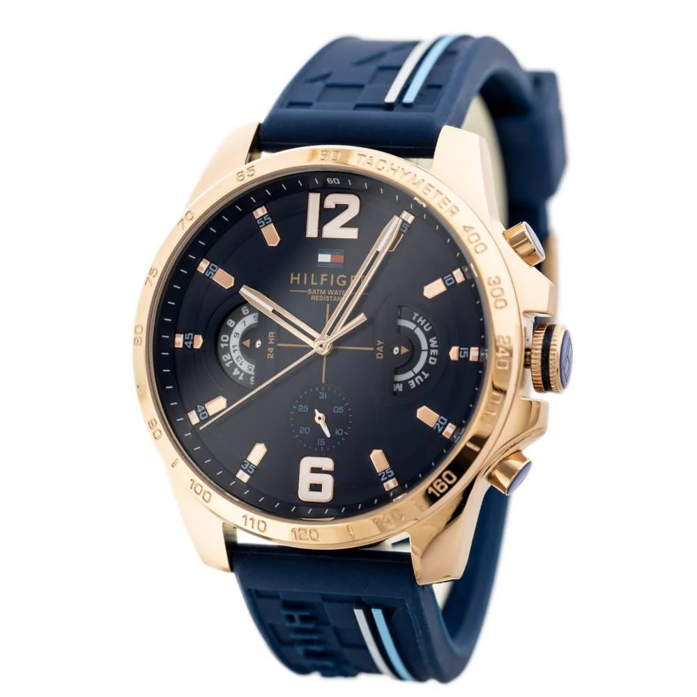 Tommy Hilfiger 1791474 Men’s Rose Gold Blue Band Blue Dial Watch 46mm
