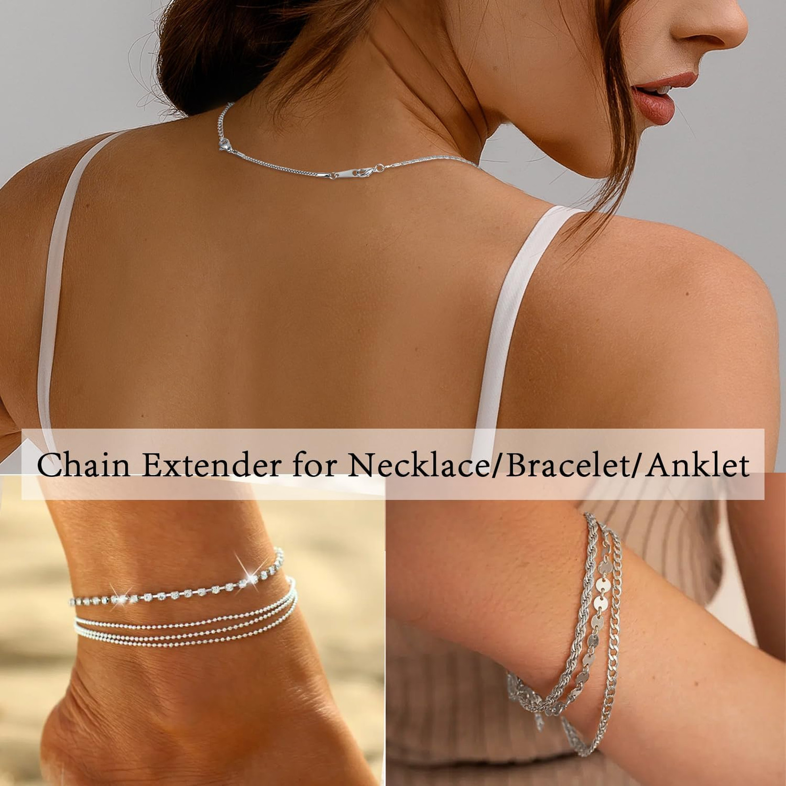 Women Necklace Extender 18K 14K Gold Plated Set 6 Pieces 1 to 6 Inches Box Chain