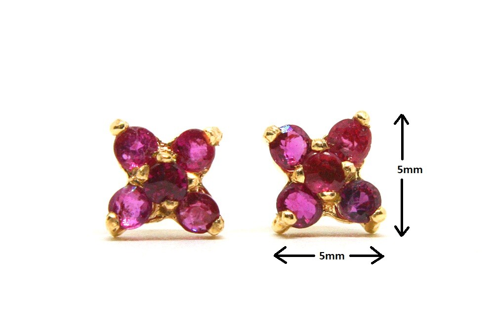 9ct Gold Ruby studs Cluster Earrings Gift Boxed Made in UK
