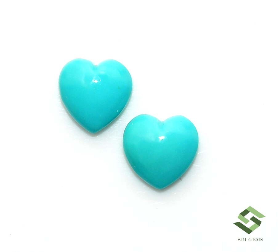 8×8 mm Natural Turquoise Heart Shape Cabochon Pair 3.26 CTS Certified Gemstones