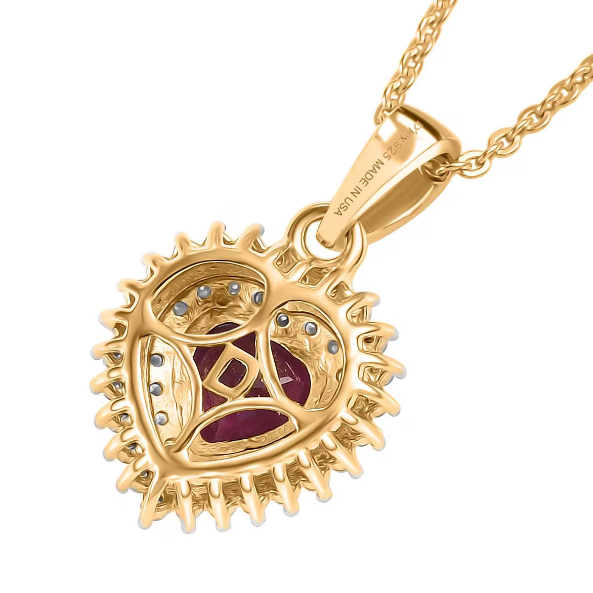 D’Joy AAA Radiant Ember Garnet and Moissanite 1.10 ctw Pendant Necklace in 18K