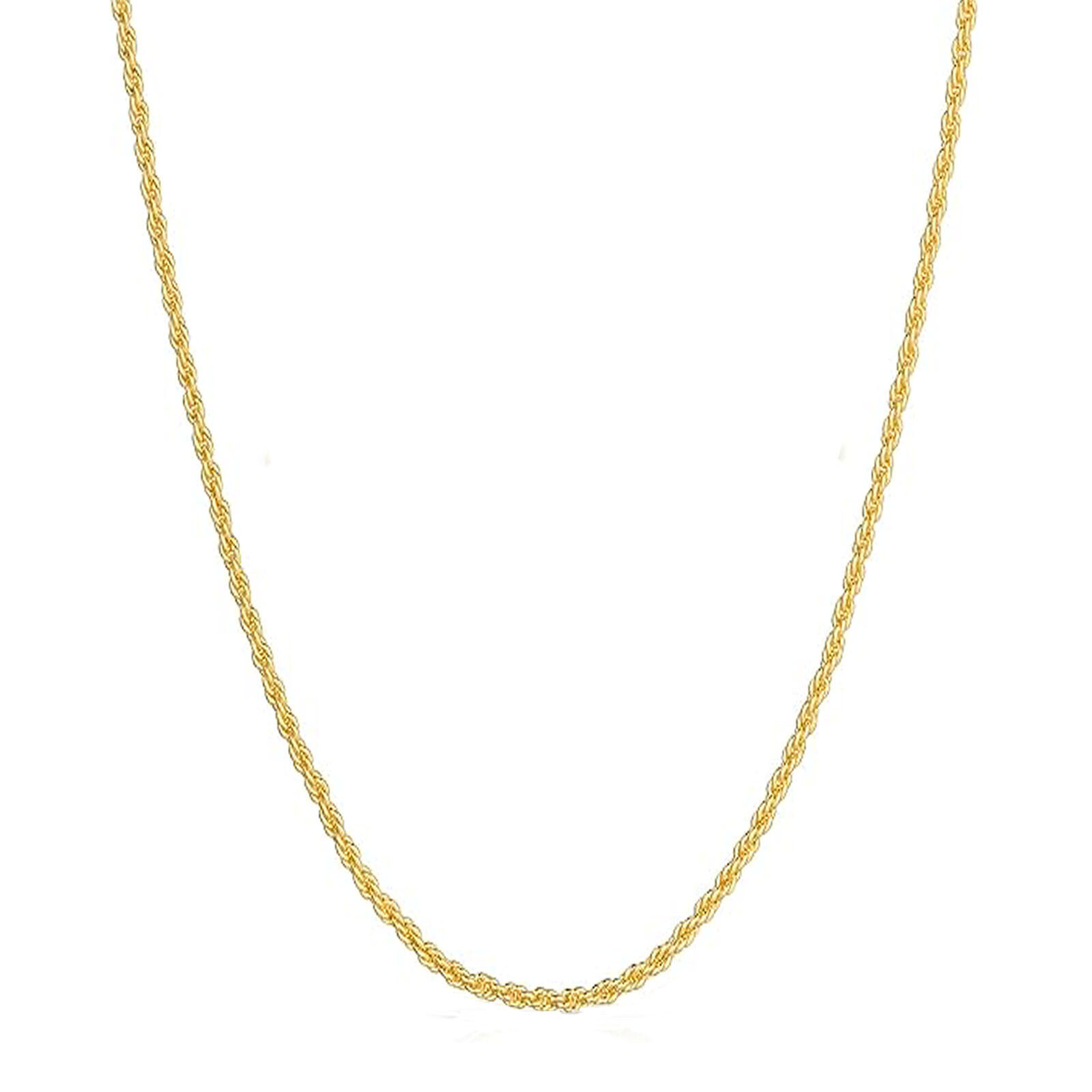 14K Real Solid Yellow Gold 1mm-2.5mm Rope Chain Necklace with Lobster Claw Clasp