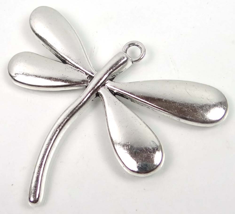 1 Silver Pewter Dragonfly Focal Charm Pendant 50x60mm