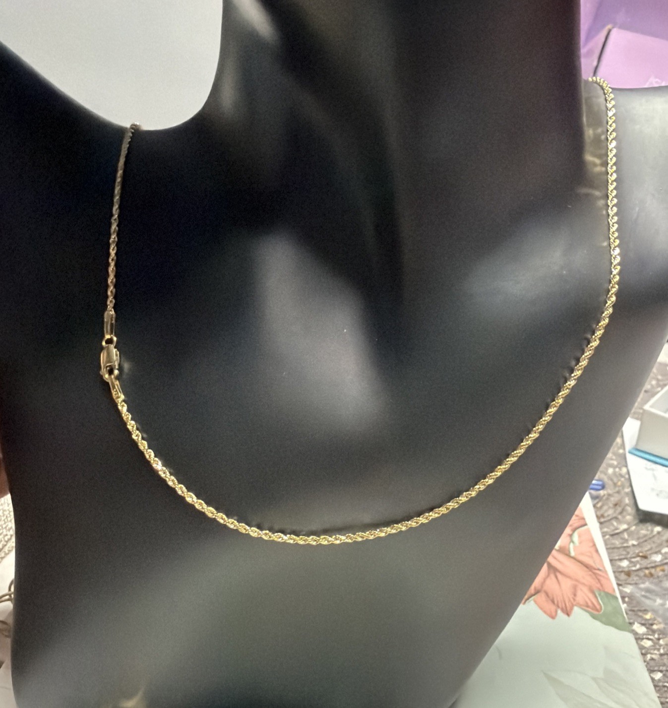 14K Yellow Gold 1.6mm Rope Chain Twist Link Necklace Hollow 20inch