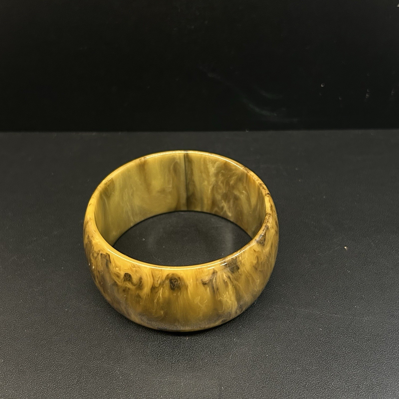 Vintage Bakelite Bracelet Bangle Butterscotch and Toffee Marble 1 1/4 Inch Wide