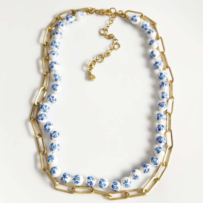 16″ Cabi Ceramic Beads Layered Necklace Gift Retro Women Party Vacation Jewelry