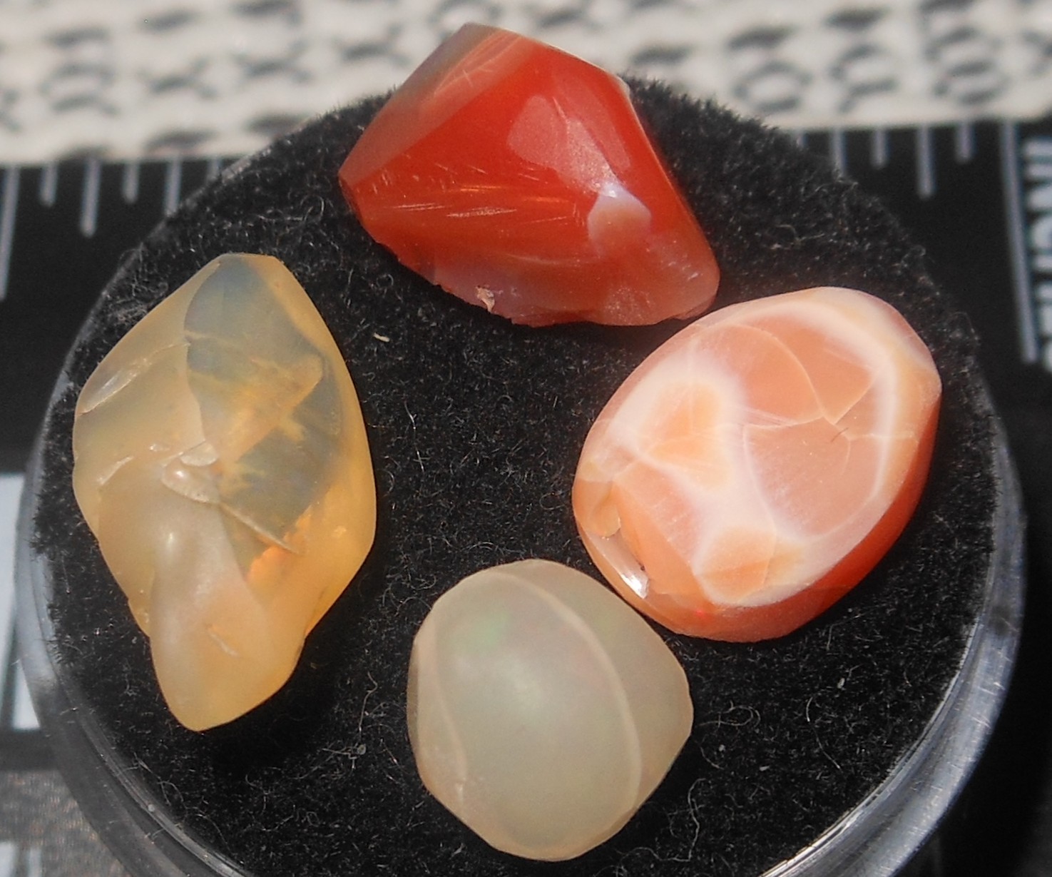 4 pieces of Mexican Fire Opal Rough Cut Gems Color Mix 9.55ct Total