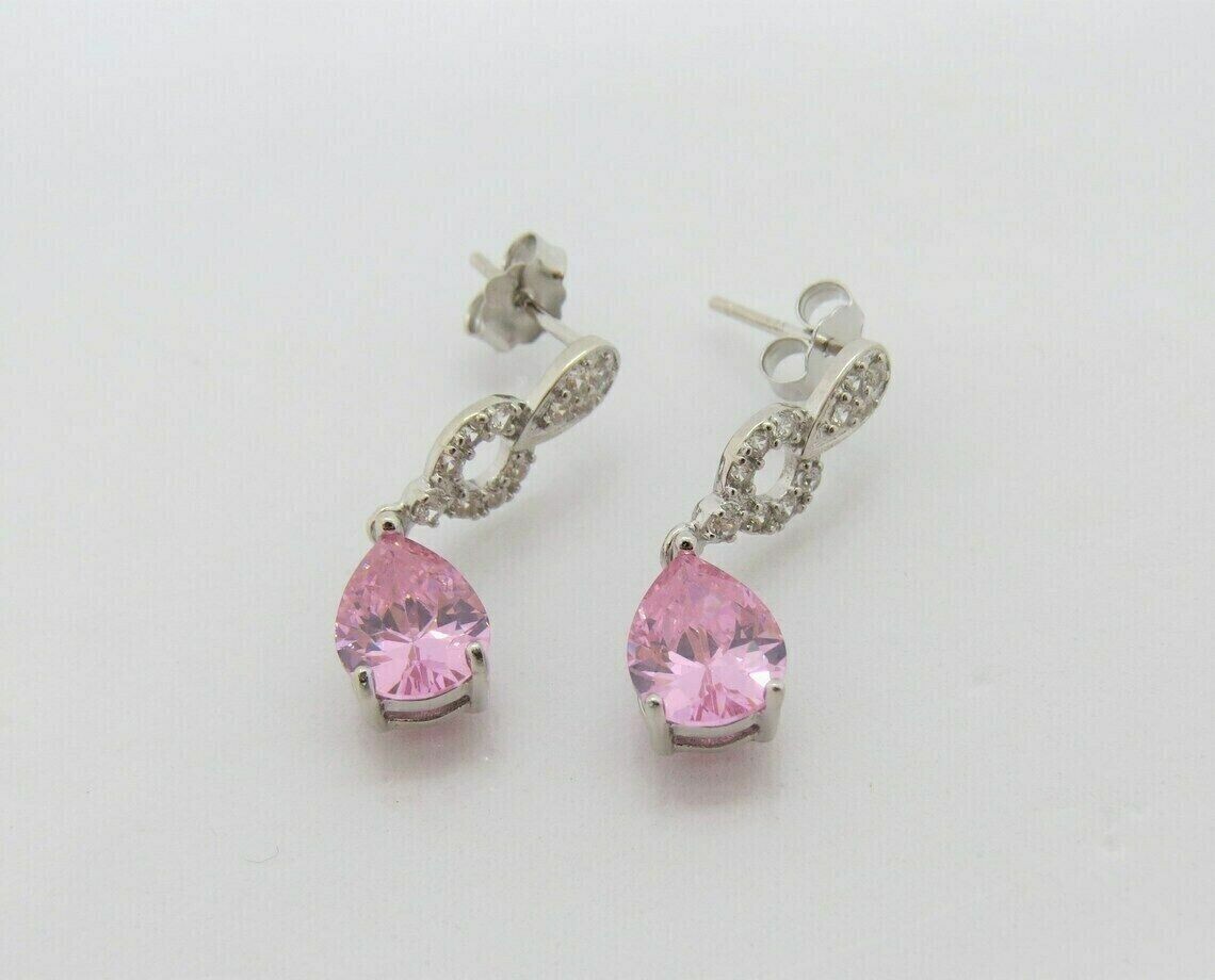 4 Ct Pear Cut Simulated Pink Sapphire Drop/Dangle Earrings 14K White Gold Plated