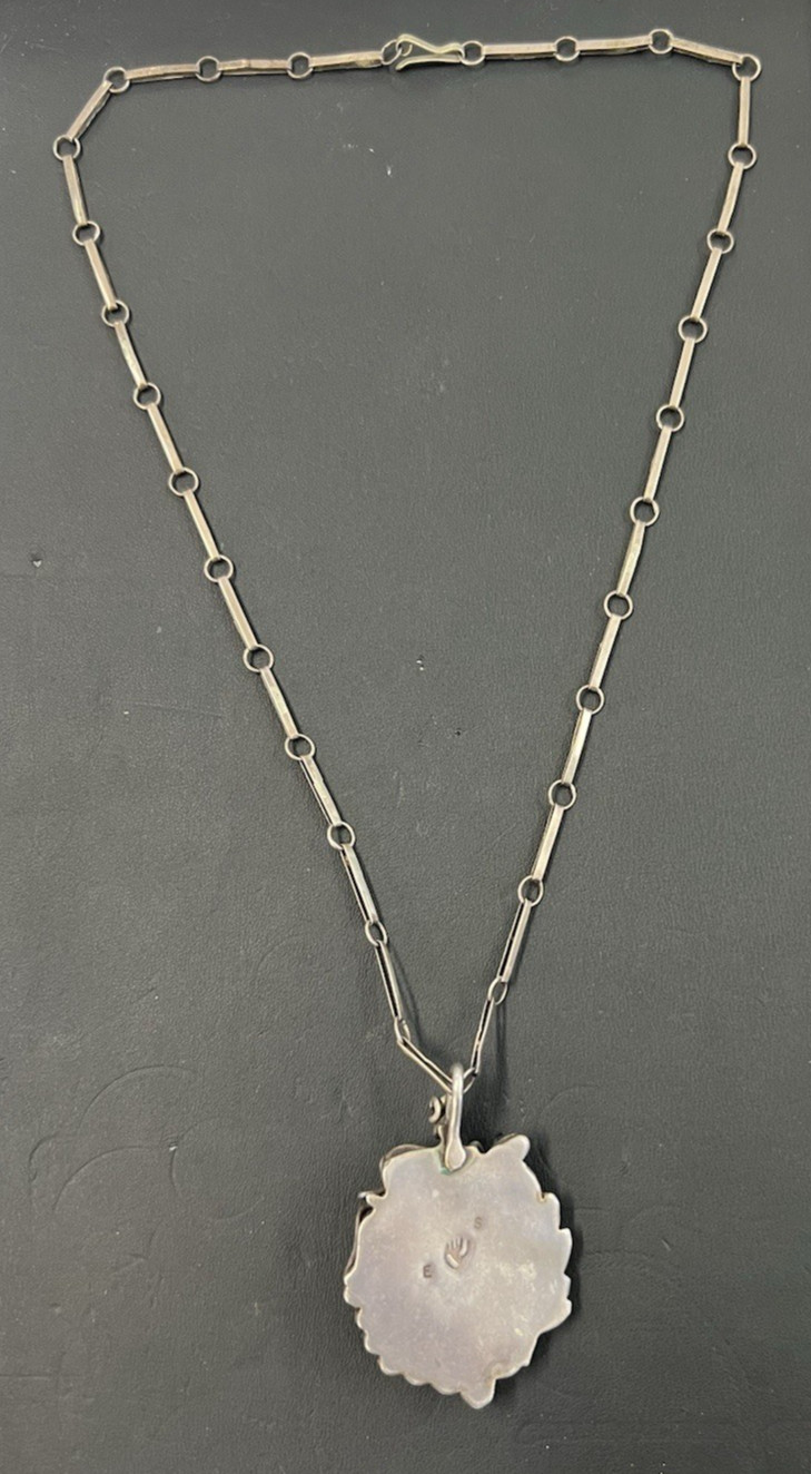 Vtg 925 Sterling Silver Turquoise 22″ Necklace Signed ES 36.3g
