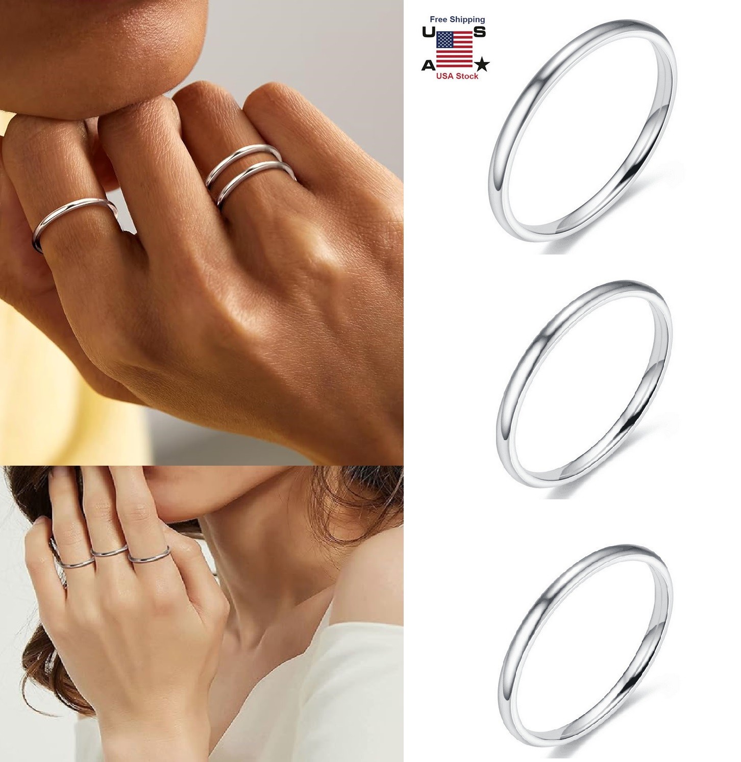 Women Girl 2mm Thin Stackable Ring Stainless Steel Plain Band Gift Size 6-10 USA