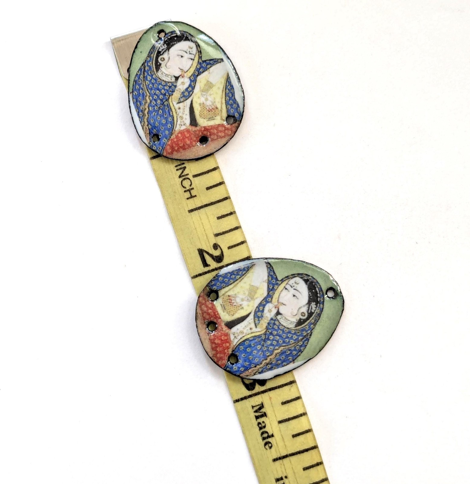 Enameled Copper Earring Components Mirrored Indian Art (20196)