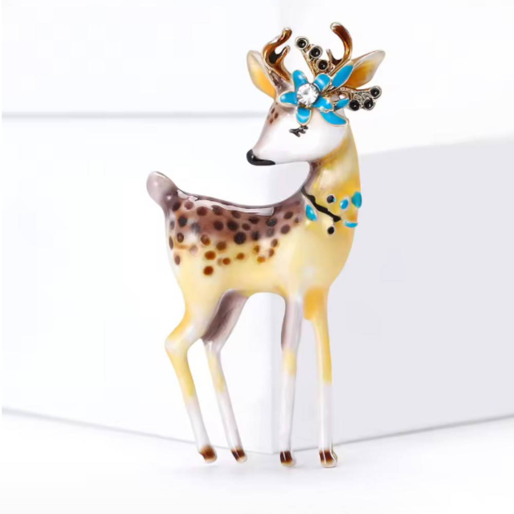 Luxury Reindeer Brooch Pin – Enamel Christmas Holiday Jewelry Gift for Women