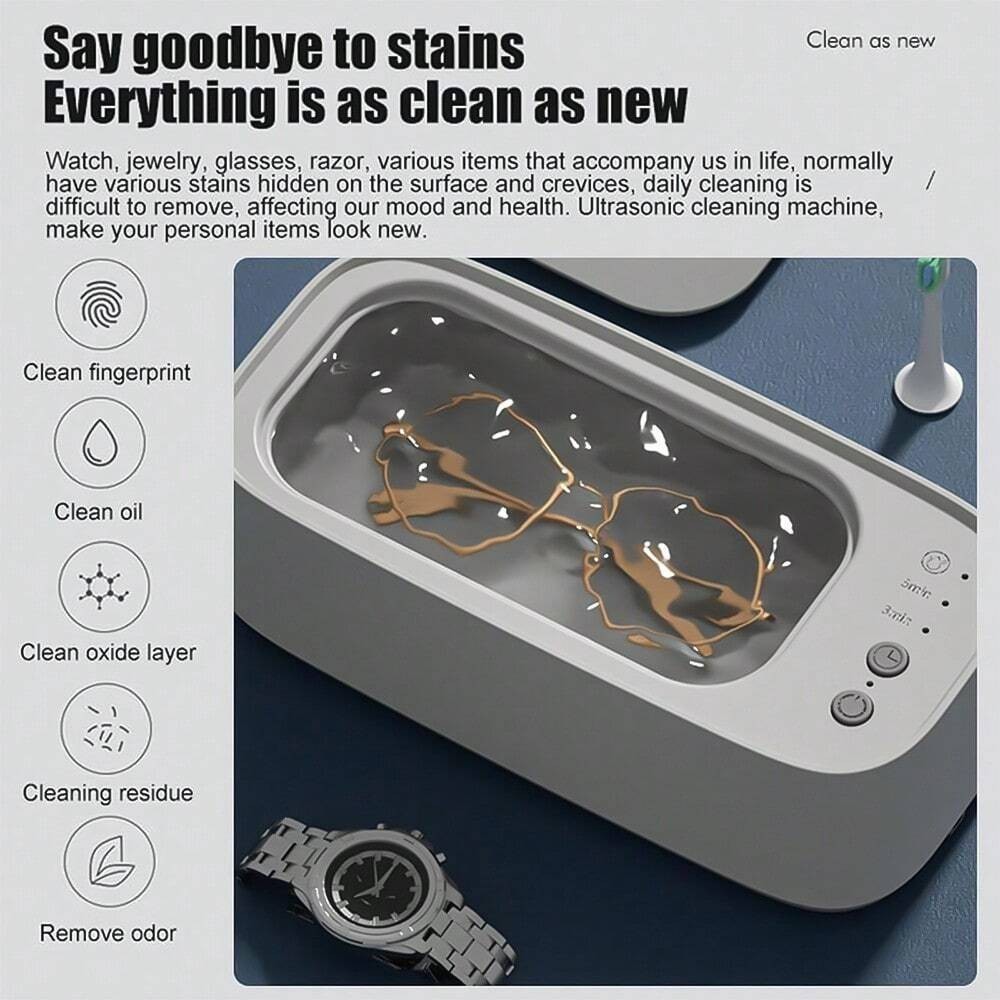 New Ultrasonic Jewelry Cleaner Machine 3 Mode Glasses Ring Earring Cleaner
