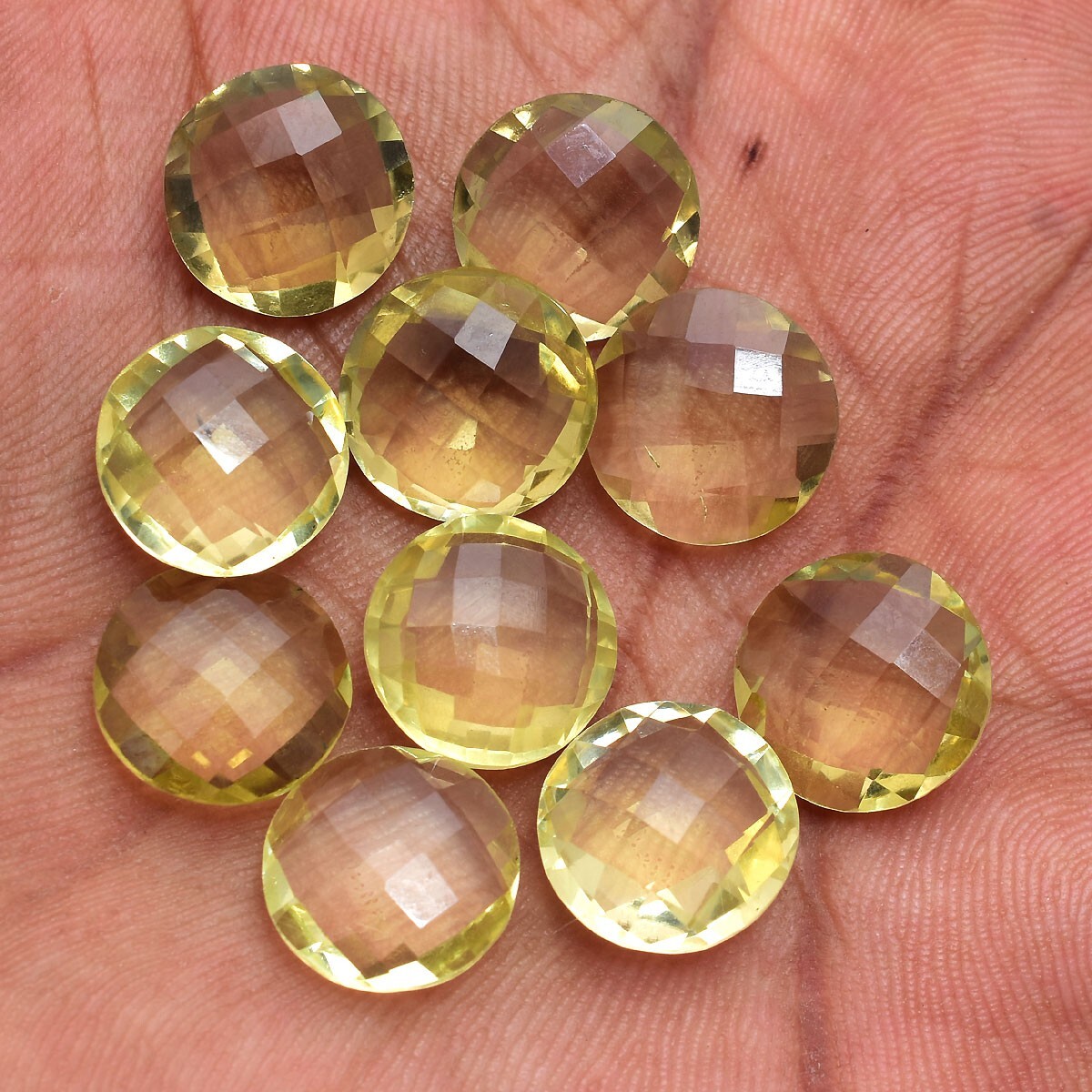 10 Pcs VVS Natural Yellow Citrine 12.90mm-13.20mm Round Checker Cut Gemstones