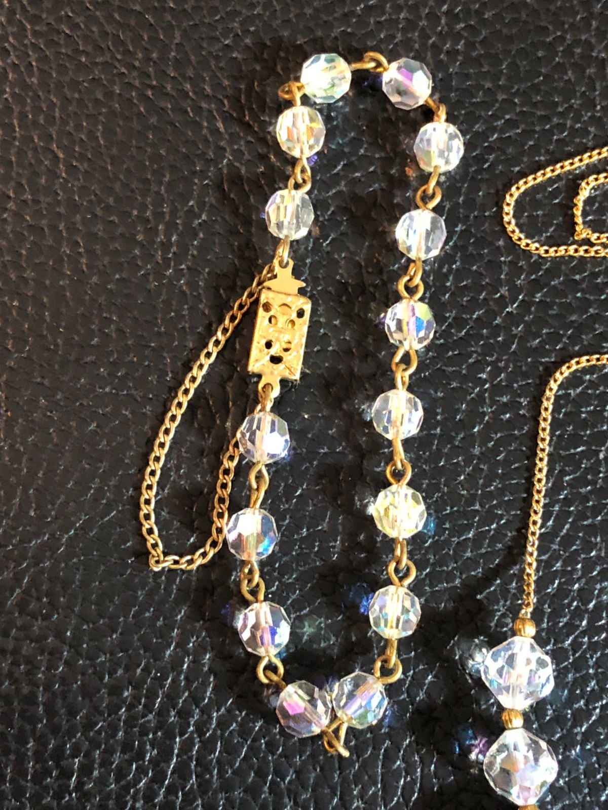 Vintage GOLD AB CRYSTAL BEAD Necklace RHINESTONE Flower Earrings Bracelet SET 41