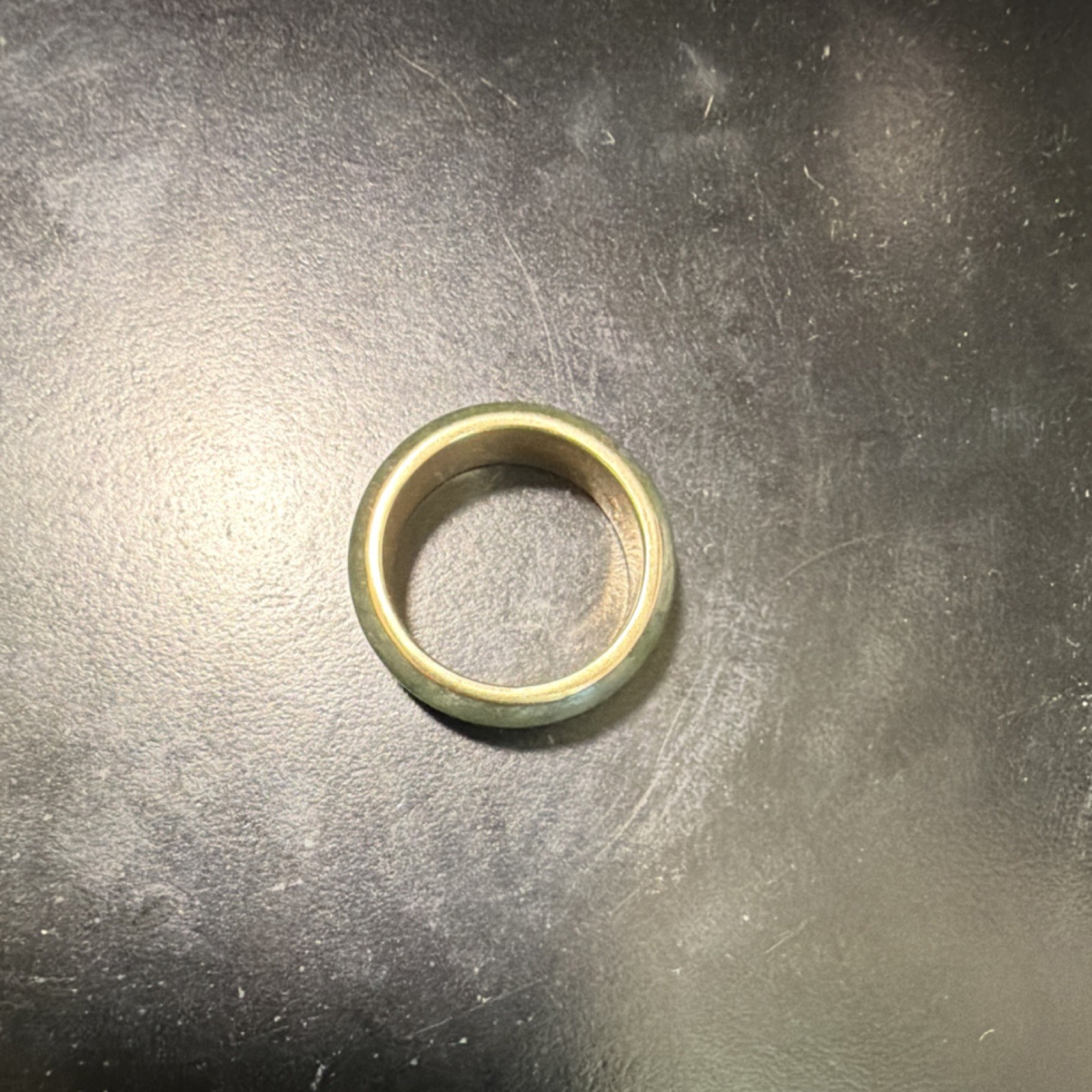 Authentic Calvin Klein 14K Yellow Gold Nephrite Jade Eternity Ring Sz 6.5
