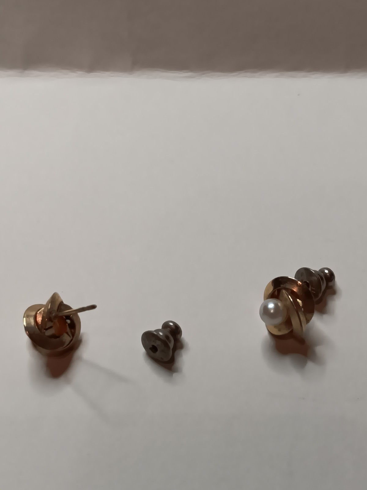 Vintage Signed MARVELLA Gold Tone Faux Pearl Knot Twist Stud Earrings