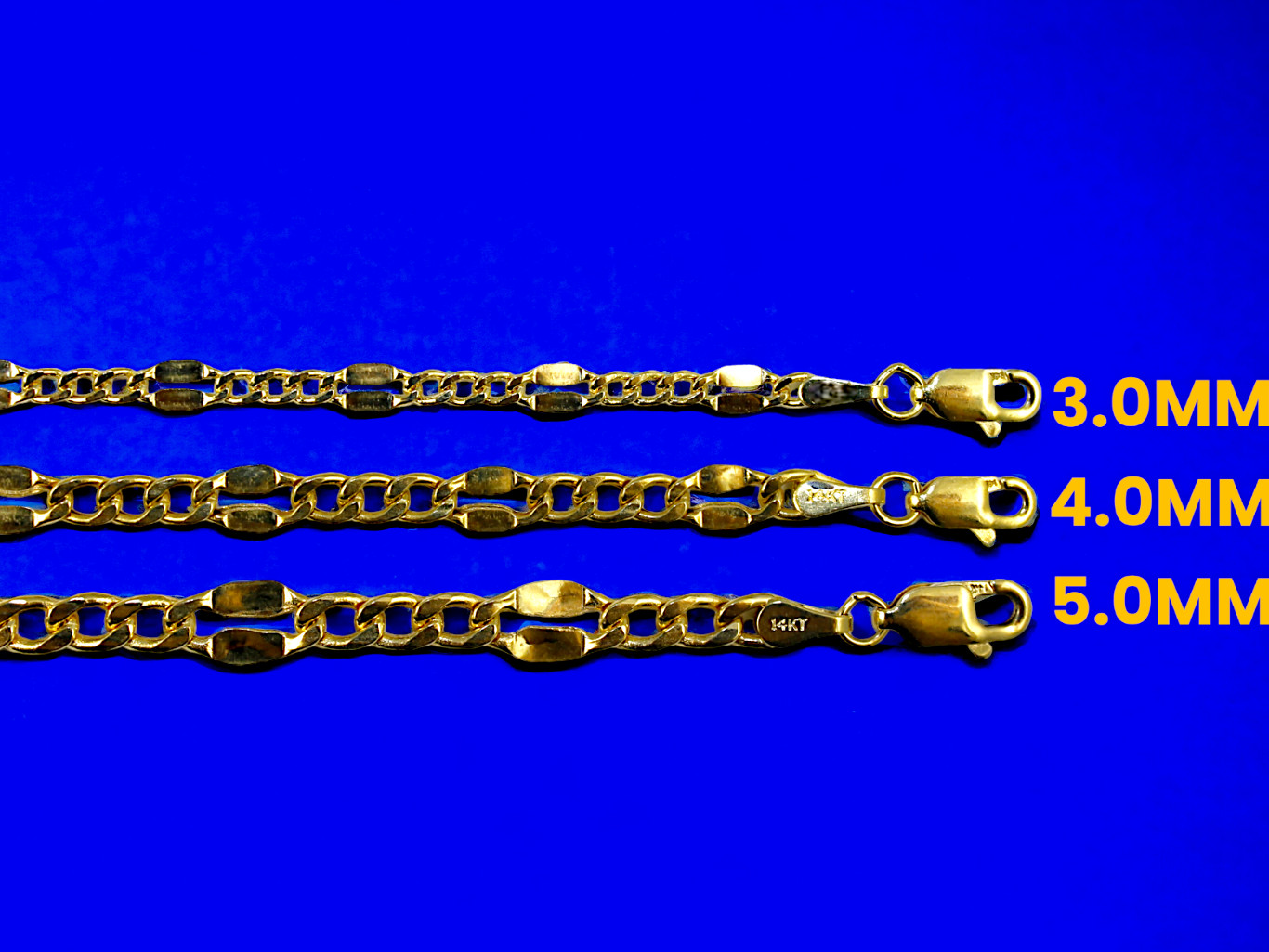 14K Yellow Gold 3mm-5mm Solid Mirror Figaro Chain Necklace Link All Sizes Women