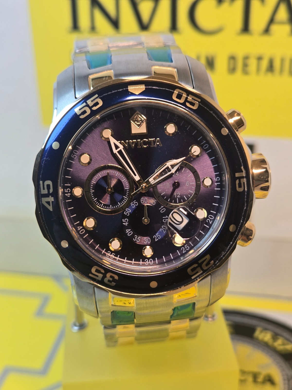Invicta Pro Diver SCUBA Men’s Watch – 48mm. Steel, Gold with Blue Dial Date NEW!