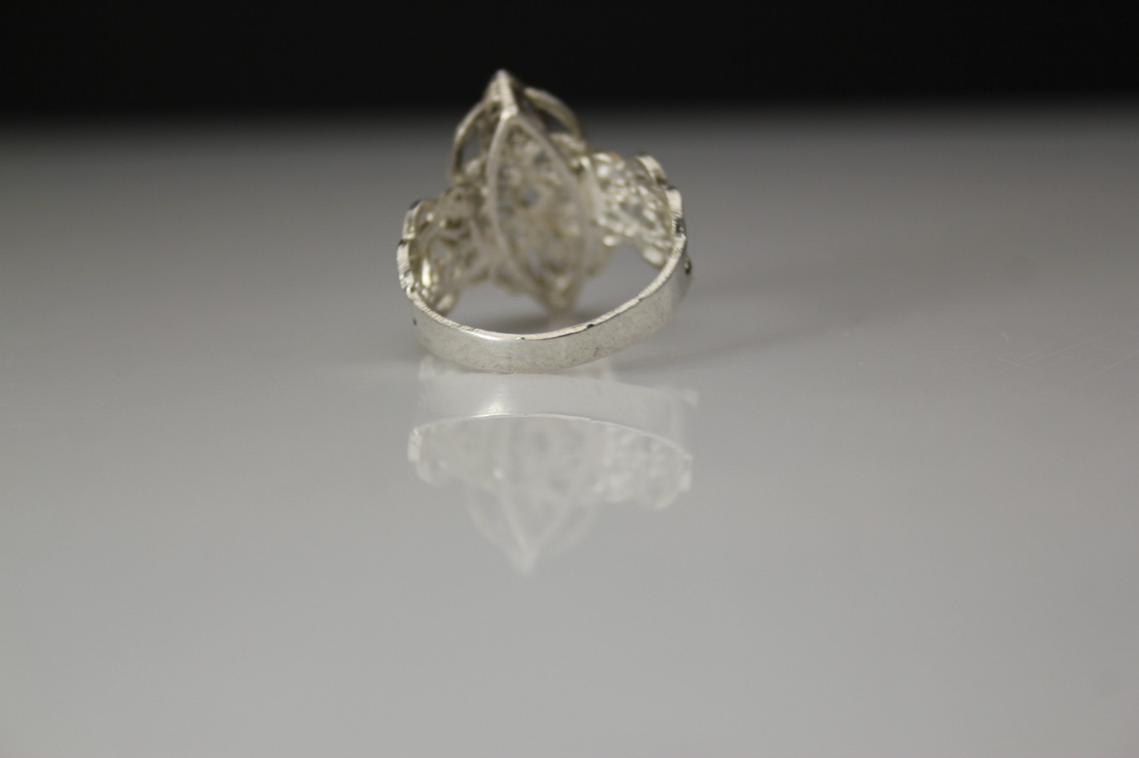 925 Sterling Silver Artisan Marquise Filigree Heart Size 8.75 Ring 3.2g(RIN9703)