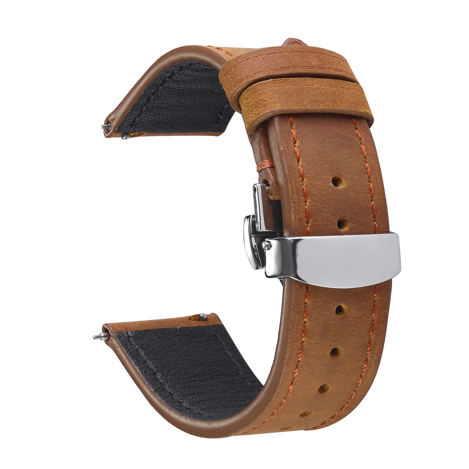 Vintage Cowhide Leather Strap Butterfly Buckle Watch Band 20mm 18 19 21 22 24mm