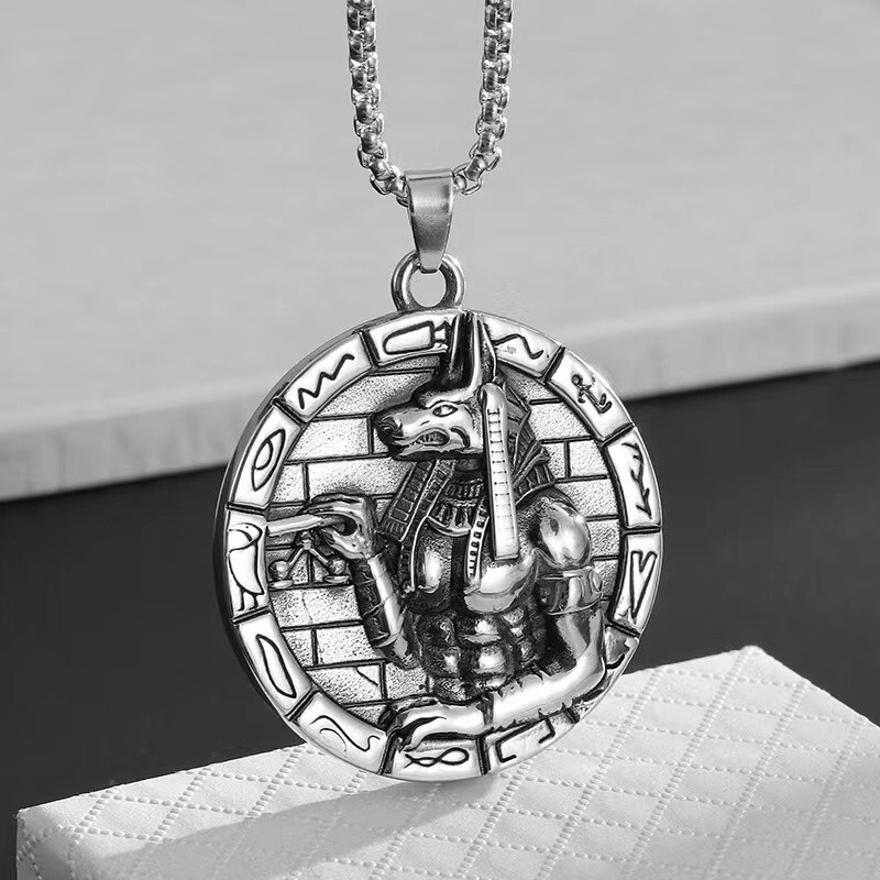 Egyptian God Anubis Pendant Protection Necklace Chain Men’s Punk Biker Jewelry