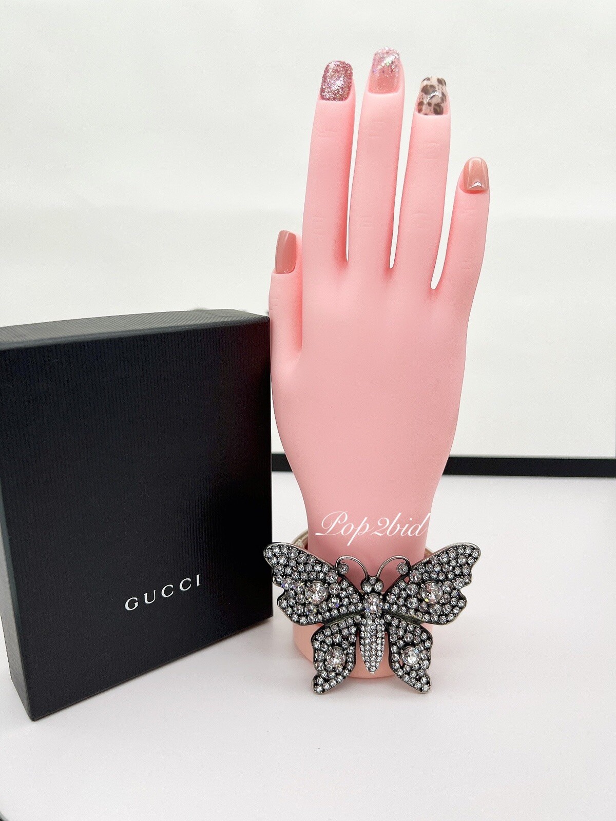 NWT 100% Authentic GUCCI Crystal Butterfly Web Strap Adjustable Bracelet