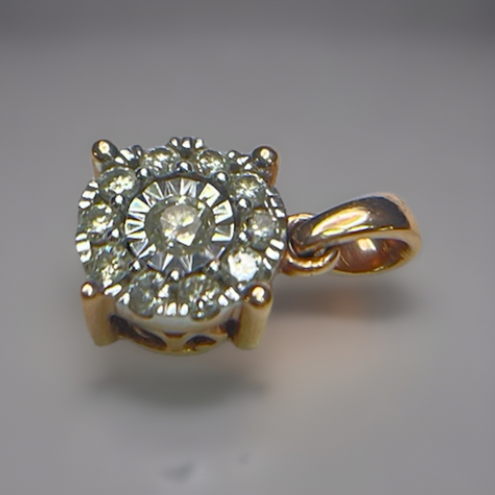 14K Rose Gold Round Dia Charm Pendant – 0.27ctw 0.20 Outer / 0.07 Center 1.6g