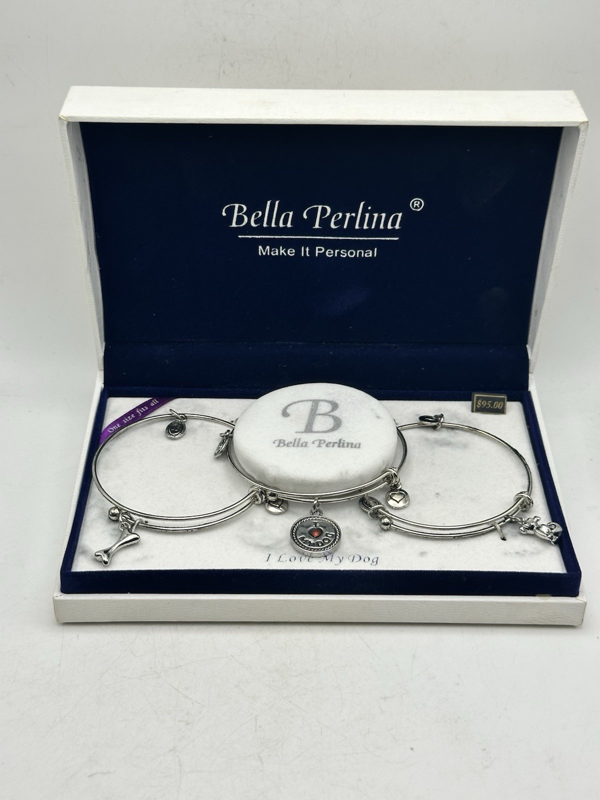 Bella Perlina Charm Bracelet Trio I Love My Dog Series Stainless Steel