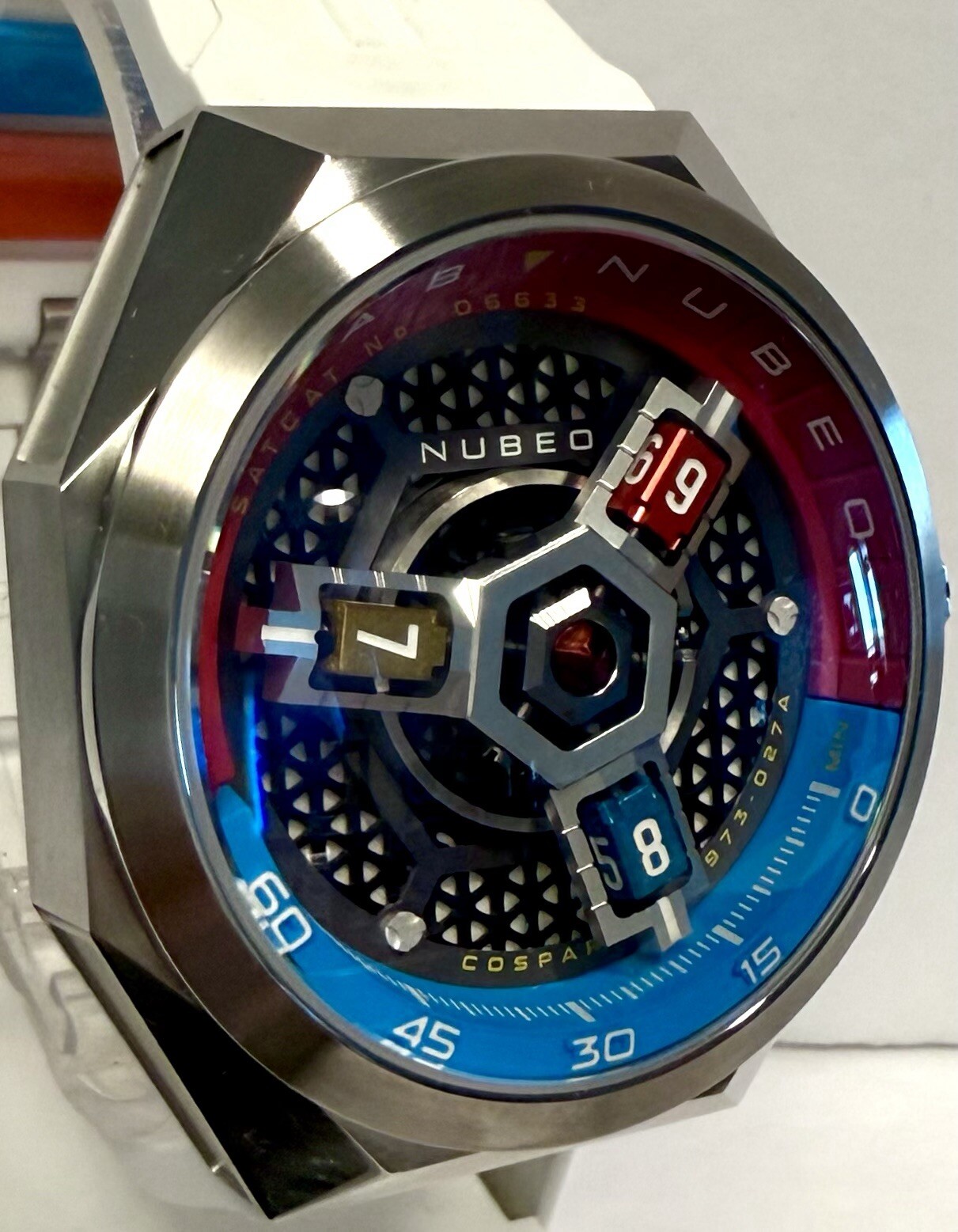 48mm SKYLAB Auto Blue & Red Rotating Satellite Hours LE#033/150 NUBEO Mens Watch