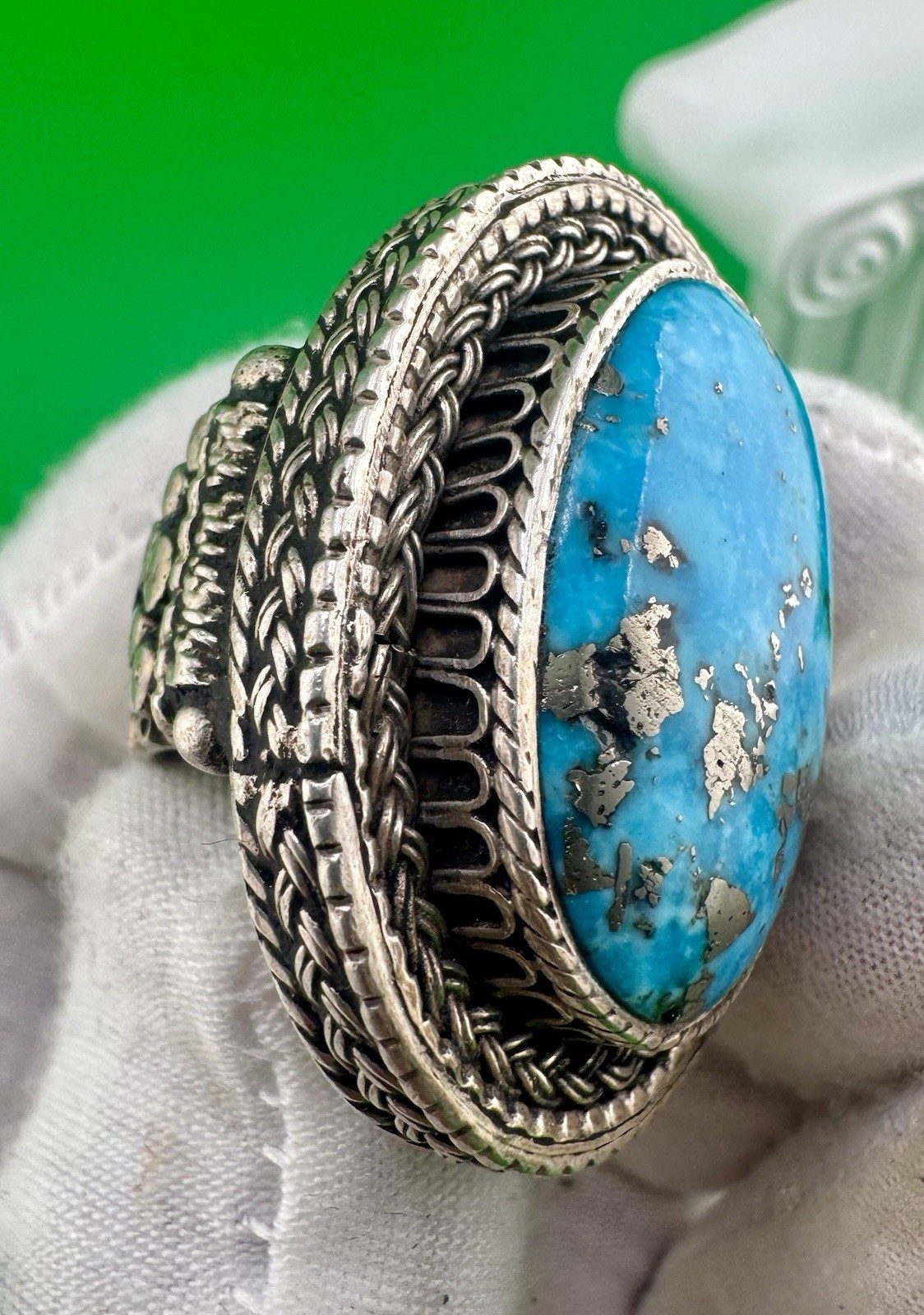 Persian Turquoise Ring 925 Starling Silver 7.5 size #1973-18