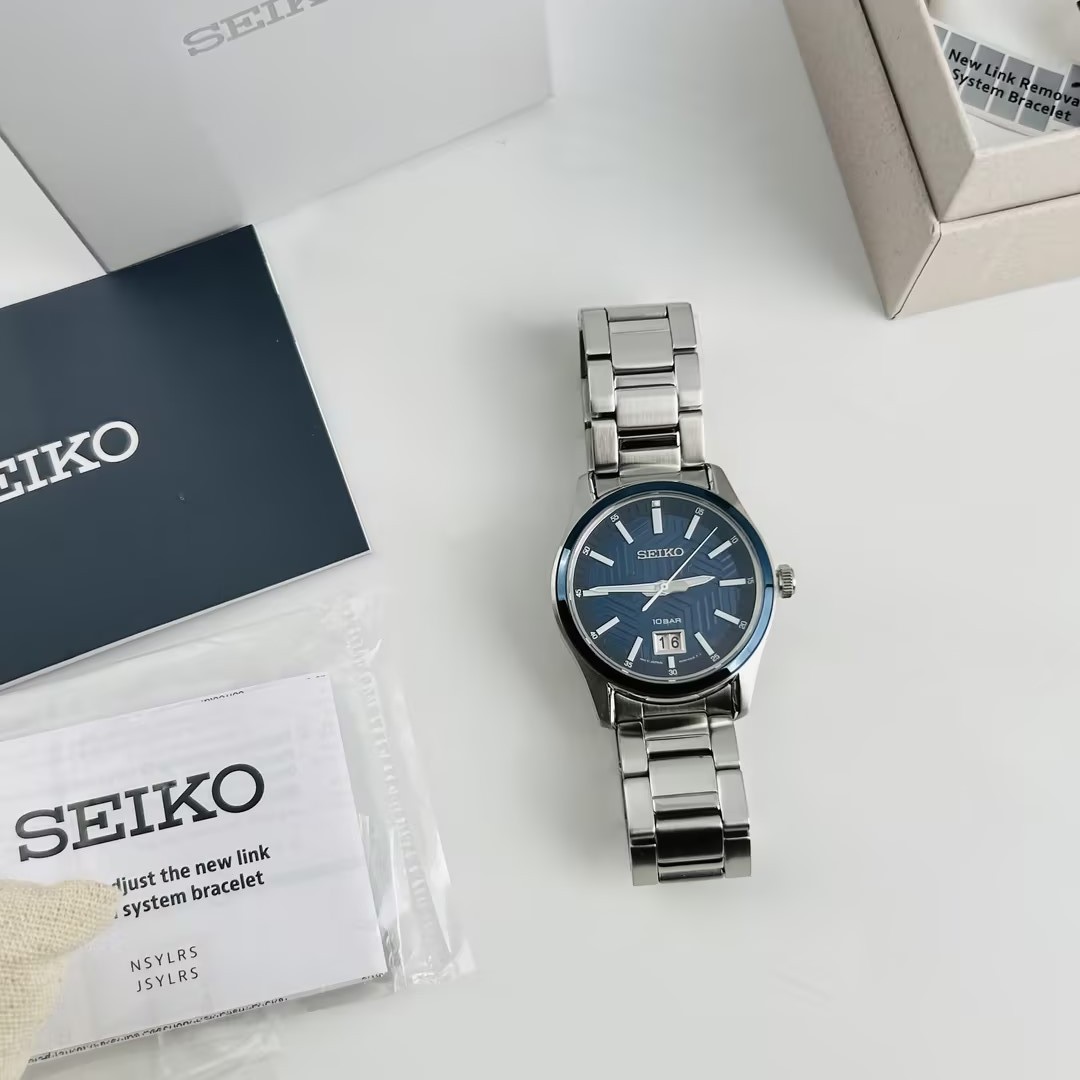 Seiko Essentials SUR559 Blue Dial Stainless Steel Men’s Quartz Watch 39.5mm New