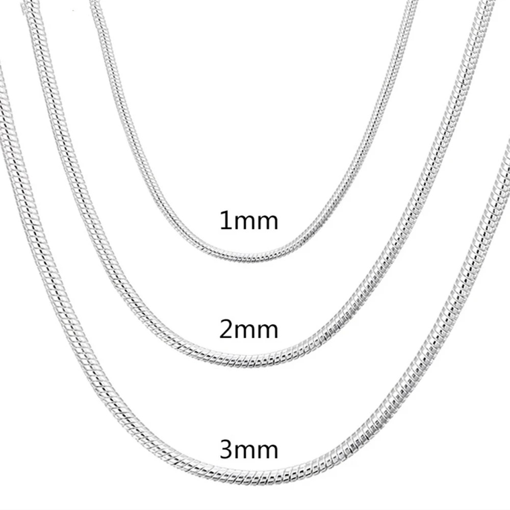 40-75cm 925 Sterling Silver 1MM/2MM/3MM solid Snake Chain Necklace For Men Women
