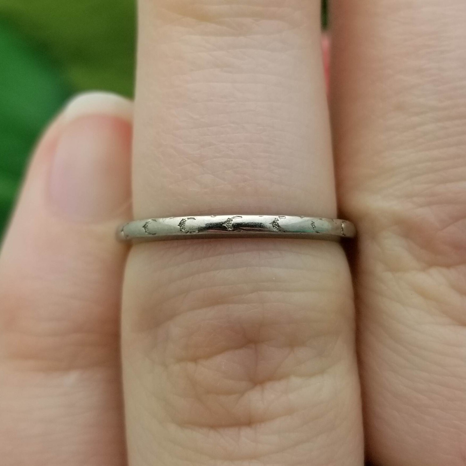 Vintage 18K White Gold Etched Wedding Band-1920s-Dated 12/18/26-1.7mm Wide