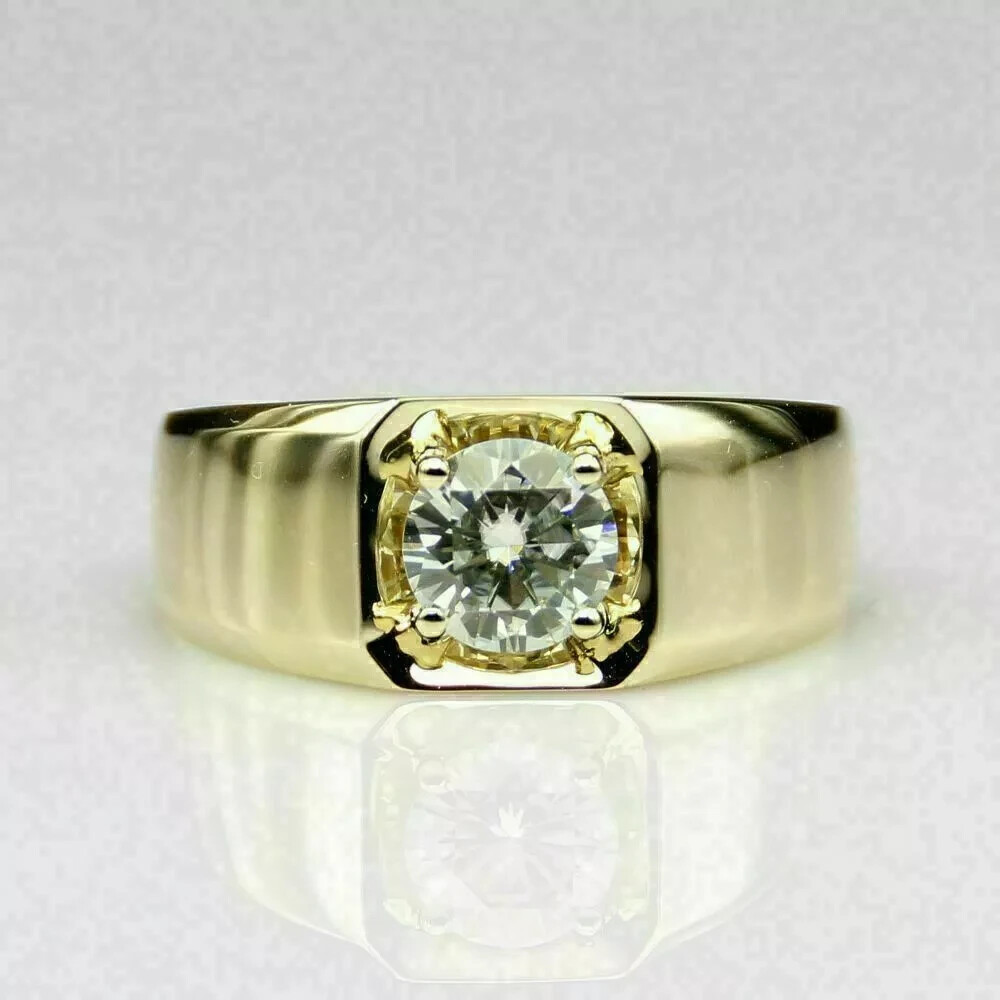 1.50Ct Lab Created Diamond Solitaire Engagement Band Ring 14k Yellow Gold Plated