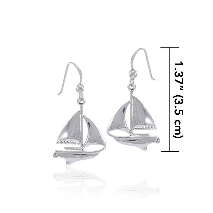 Sailboat 925 Sterling Silver Earrings Fine Nautical Adventure Sport Sea Jewelry