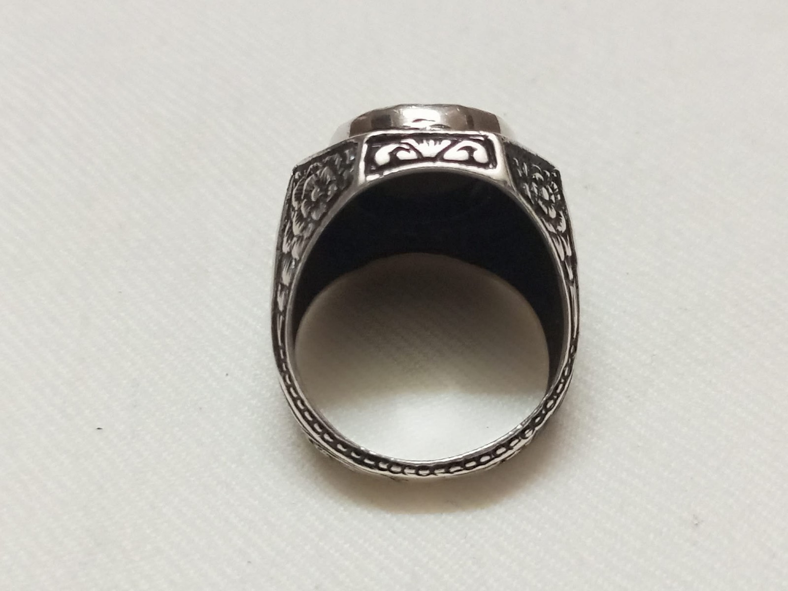 Vintage Turkish Men’s Ring 925 Sterling Silver Black Onyx Carved Engraved 18.4g
