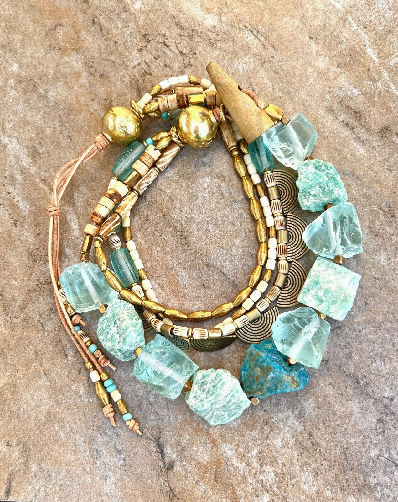 Bohemian Choker Chunky Amazonite, Crystal, Apatite and African Tribal Beads