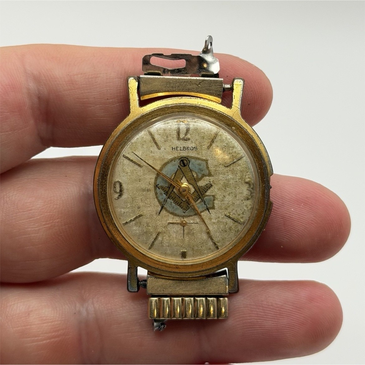 Vintage Helbros 17 Jewel Swiss Masonic Freemason Watch Parts Repair Broken Stem