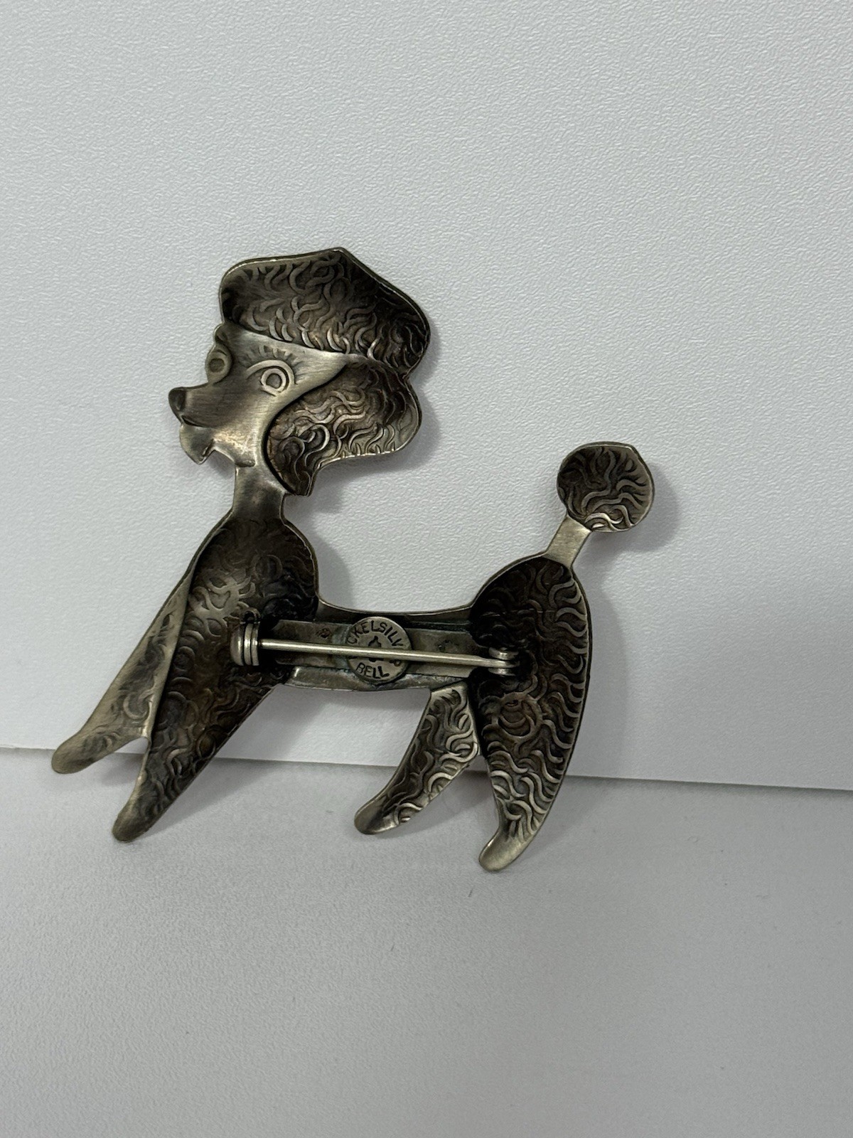 Vintage Bell Trading Nickle Silver Etched Detailed Large Poodle Brooch Pin