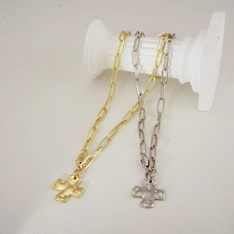 Chunky Cross Necklace for Women Trendy 14K Silver Layered Statement Cross