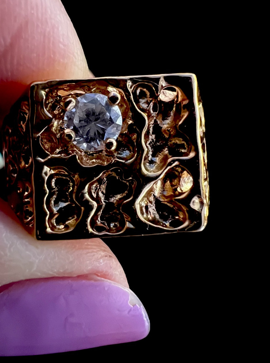 18k Heavy Gold Electroplated Nugget Ring W/CZ Stone (3 Sizes Available)
