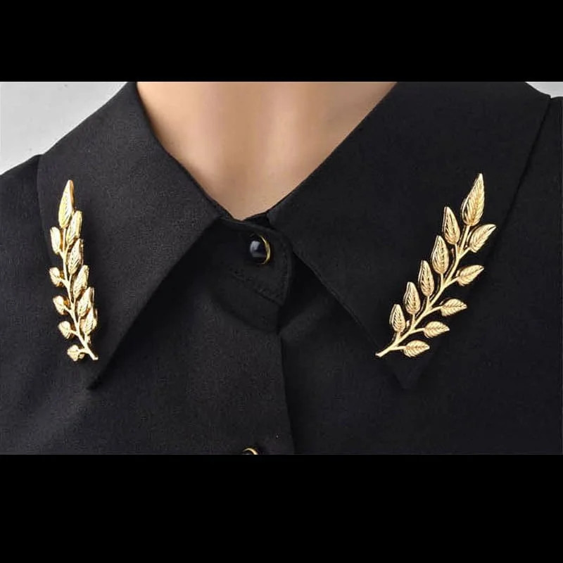 Gentlemen Gold Silver Leaf Brooches Simple Elegant Retro Double Leaf Collar Pin