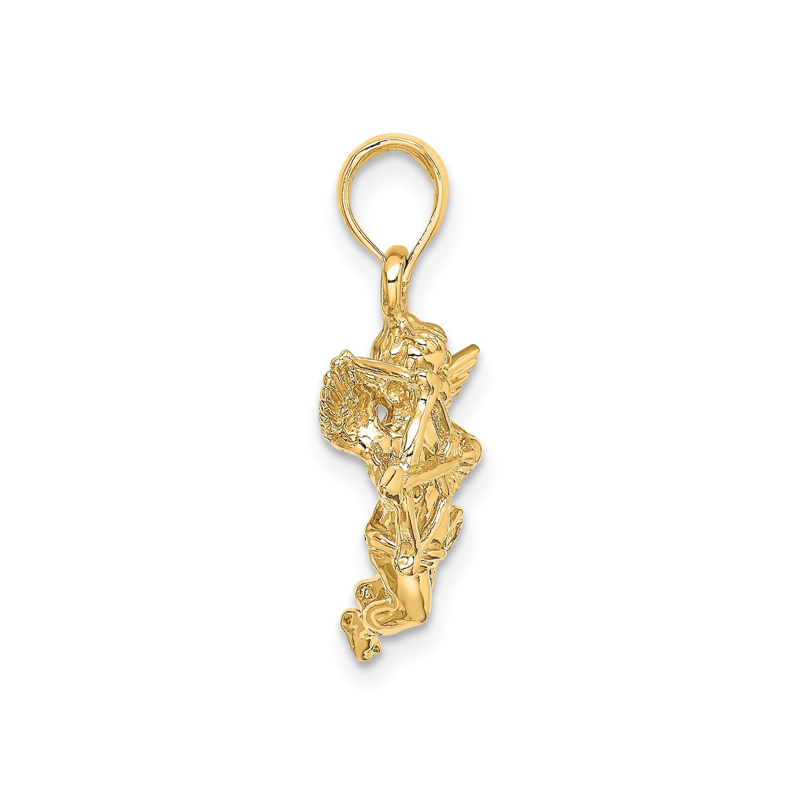 14k Yellow Gold Cupid Pendant Winged Cherub Bow Arrow Love Charm 22.5mm